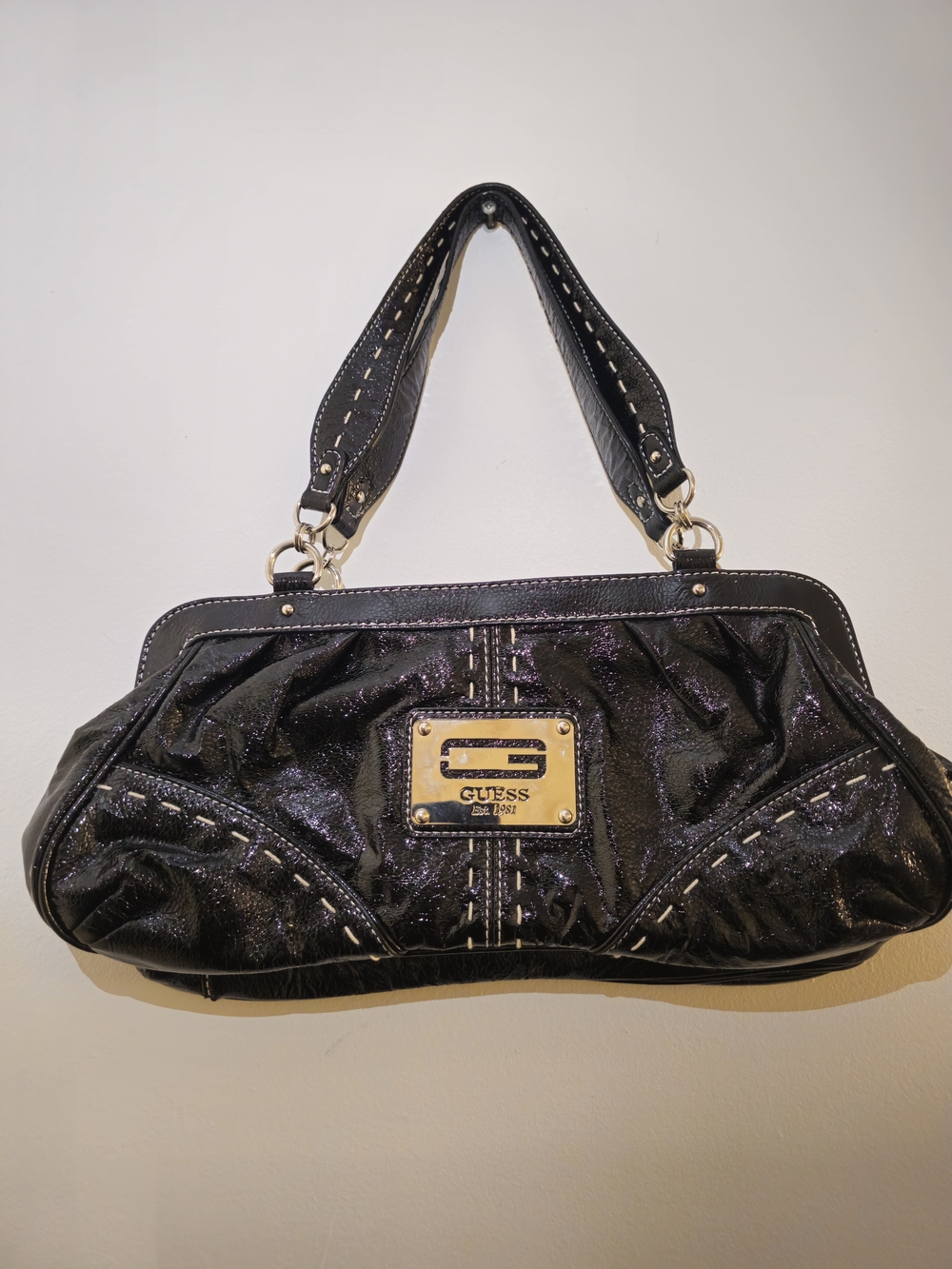 GUESS Black Metallic Frame-Top Shoulder Bag